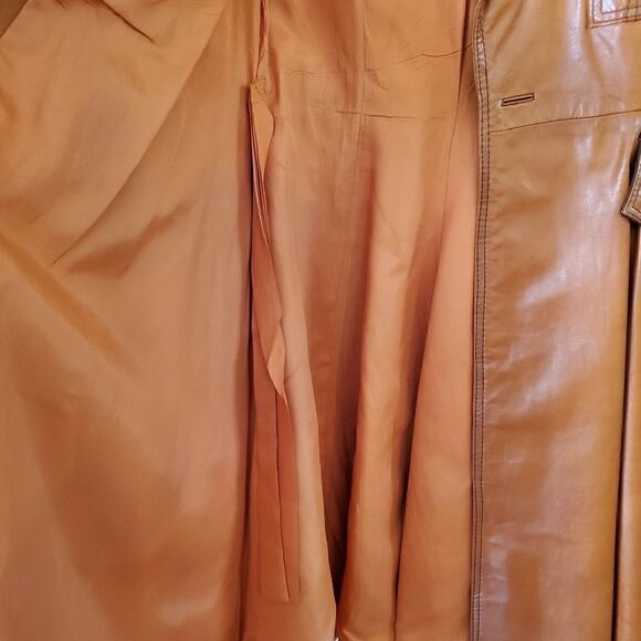 Vintage Women's Brown Leather Knee Length Coat Trench Cowgirl Western Rodeo - Picture 8 of 11